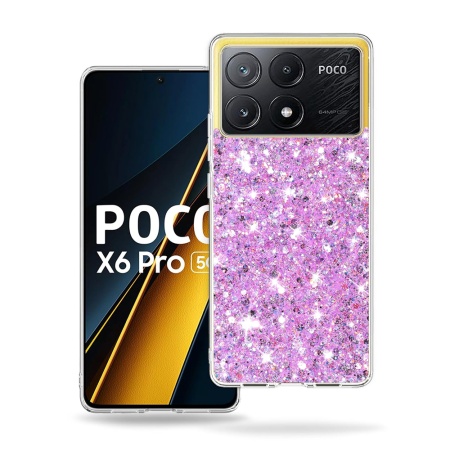 Husa pentru Xiaomi Poco X6 Pro, SKYDDAR INNOVATION, SparkleCase, din Silicon cu Sclipici, Protectie Completa, set cu sticker, Magenta