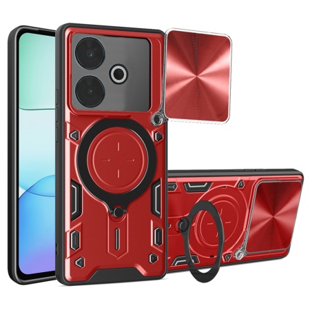 Husa pentru Xiaomi Redmi 13 / Poco M6 4G, SKYDDAR INNOVATION, CamGuard Pro, Inel Magnetic, Protectie Camera, set cu sticker, Rosu