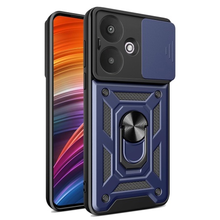 Husa pentru Xiaomi Redmi 13C 5G, SKYDDAR INNOVATION, CamShield, Inel magnetic, set cu sticker, Albastru