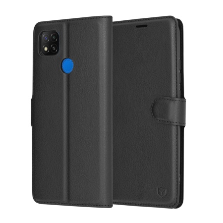 Husa pentru Xiaomi Redmi 9C NFC / Redmi 9C, SKYDDAR INNOVATION, Leather Folio tip Carte, cu Portofel Interior, Finisaje Premium, set cu sticker, Negru