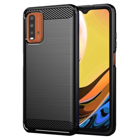 Husa pentru Xiaomi Redmi 9T / Redmi 9 Power, SKYDDAR INNOVATION, Carbon Silicone, din Silicon Slim, cu textura Fibra Carbon, set cu sticker, Negru