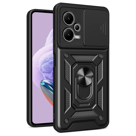Husa pentru Xiaomi Redmi Note 12 Pro+, SKYDDAR INNOVATION, CamShield, Inel magnetic, set cu sticker, Negru