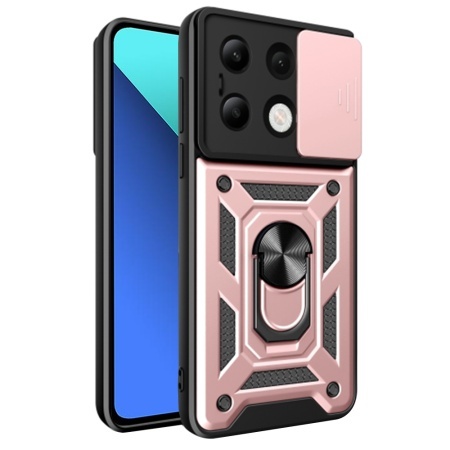 Husa pentru Xiaomi Redmi Note 13 4G, SKYDDAR INNOVATION, CamShield, Inel magnetic, set cu sticker, Roz