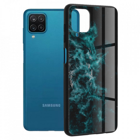 Husa Samsung Galaxy A12 cu sticla securizata, Techsuit Glaze - Blue Nebula