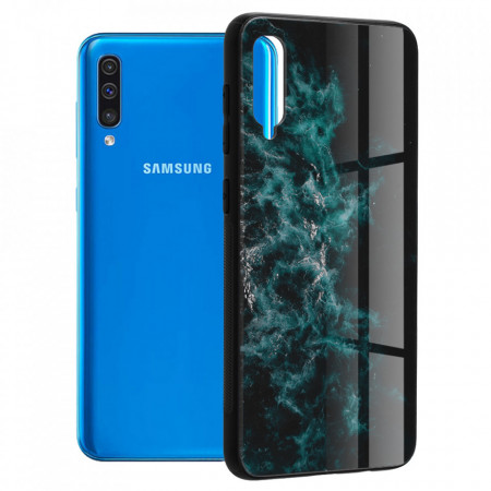Husa Samsung Galaxy A50 cu sticla securizata, Techsuit Glaze - Blue Nebula