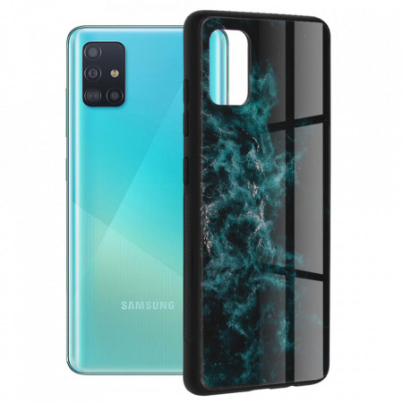Husa Samsung Galaxy A51 cu sticla securizata, Techsuit Glaze - Blue Nebula
