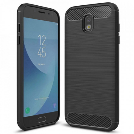Husa Samsung Galaxy J3 2017 din silicon, Slim, cu textura Fibra Carbon - Negru