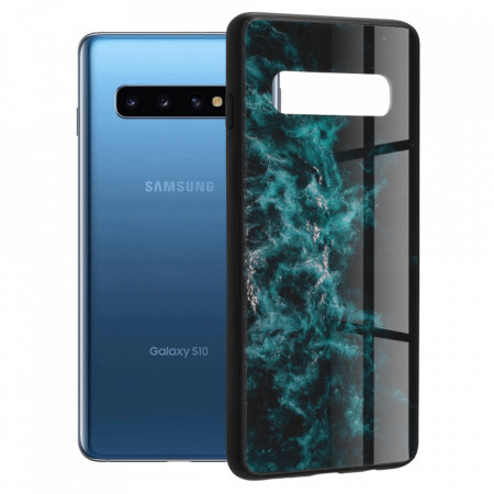 Husa Samsung Galaxy S10 cu sticla securizata, Techsuit Glaze - Blue Nebula
