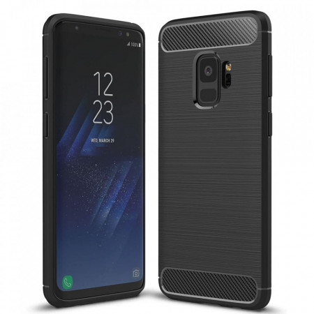 Husa Samsung Galaxy S9 din silicon, Slim, cu textura Fibra Carbon - Negru