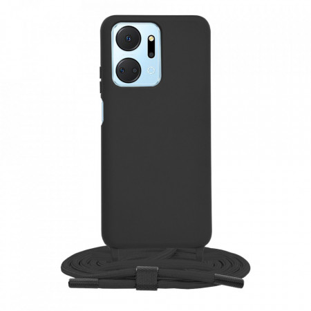 Husa silicon Honor X7a cu snur, Techsuit Crossbody Lanyard - Negru