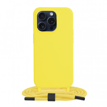 Husa silicon iPhone 15 Pro cu snur, Techsuit Crossbody Lanyard - Galben