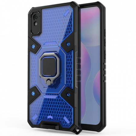 Husa Xiaomi Redmi 9A cu inel, Techsuit Honeycomb - Albastru