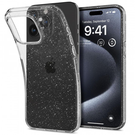 Huse pentru iPhone 15 Pro, Spigen Liquid Crystal Glitter - Crystal Quartz