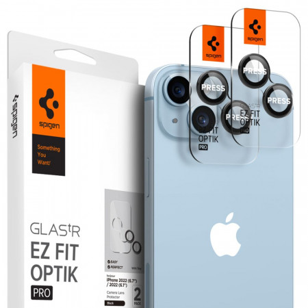 Pachet 2x Folie camera iPhone 14 / 14 Plus Optik.TR Spigen - Negru