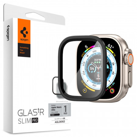 [Pachet 360°] Rama + Folie Apple Watch Ultra Glas.tR Slim Pro, Spigen - Negru