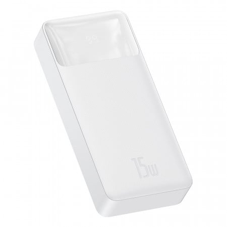Baterie externa 20000mAh, 2x USB, QC 3.0, 15W, Display Digital, Baseus - Alb