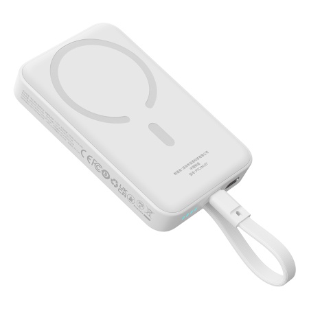Baterie Externa, Baseus, Incarcare Rapida, MagSafe, 2x USB-C, Lightning, 30W, 10000mAh, Magnetic Mini, Alb