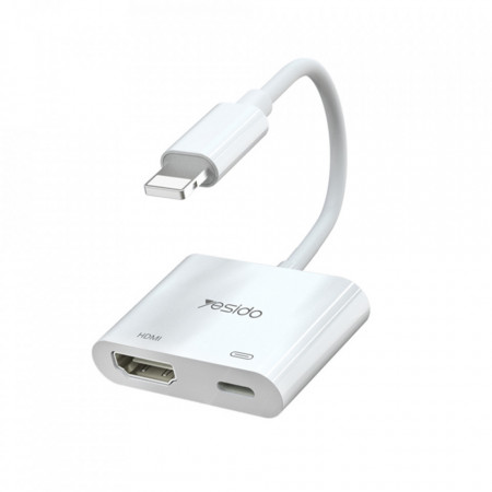 Cablu adaptor, Lightning la HDMI si Lightning, Plug & Play, Yesido (HM06) - Alb