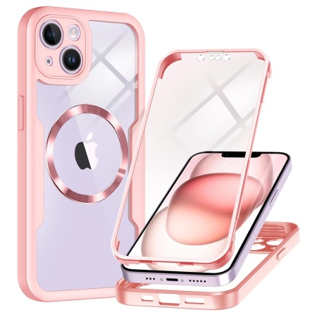 Husa + Folie pentru iPhone 14, SKYDDAR INNOVATION, [Pachet 360°] ColorVerse MagSafe, Roz, set cu sticker