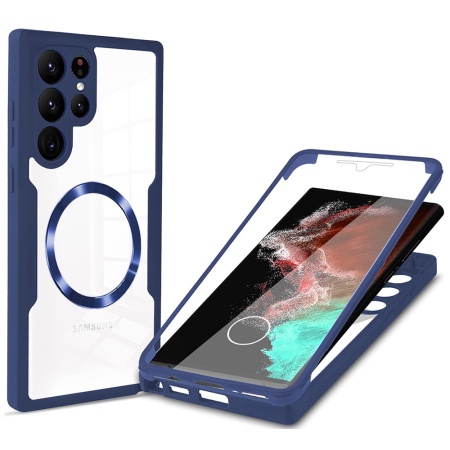 Husa + Folie pentru Samsung Galaxy S23 Ultra, SKYDDAR INNOVATION, [Pachet 360°] ColorVerse MagSafe, set cu sticker, Albastru