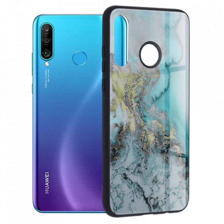 Husa Huawei P30 Lite cu sticla securizata, Techsuit Glaze - Blue Ocean