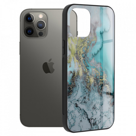 Husa iPhone 12 Pro Max cu sticla securizata, Techsuit Glaze - Blue Ocean