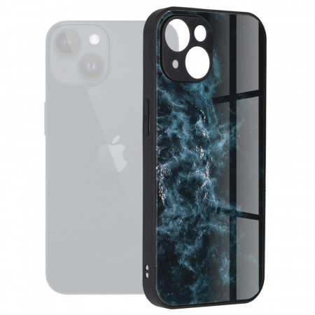 Husa iPhone 15 Plus cu sticla securizata, Techsuit Glaze - Blue Nebula