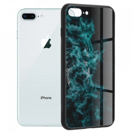 Husa iPhone 7 Plus cu sticla securizata, Techsuit Glaze - Blue Nebula