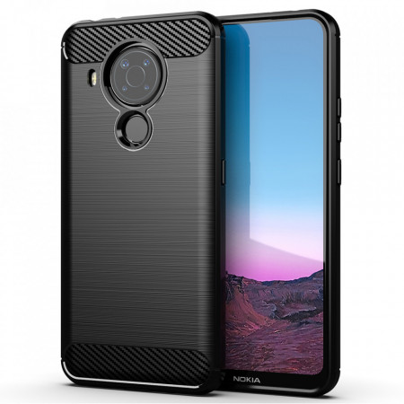 Husa Nokia 5.4 din silicon, Slim, cu textura Fibra Carbon - Negru