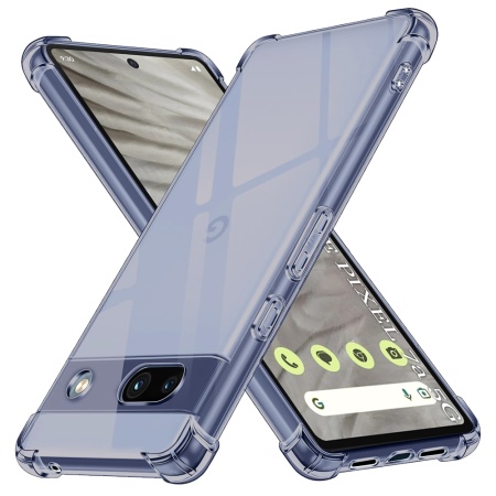 Husa pentru Google Pixel 7a, SKYDDAR INNOVATION, Shockproof Clear Silicone, Silicon Slim, set cu sticker, Fumuriu