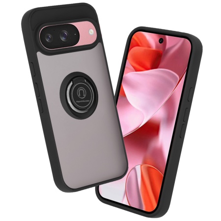 Husa pentru Google Pixel 9 / Pixel 9 Pro, SKYDDAR INNOVATION, Glinth cu Inel Rotativ 360° Magnetic, Negru, set cu sticker