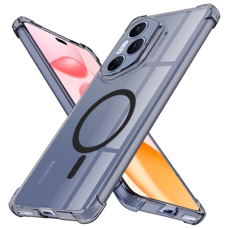 Husa pentru Honor 400 Pro, SKYDDAR INNOVATION, Shockproof MagSafe din silicon, set cu sticker, Fumuriu