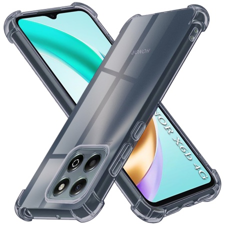 Husa pentru Honor X6b, SKYDDAR INNOVATION, Shockproof Clear Silicone, Silicon Slim, set cu sticker, Fumuriu