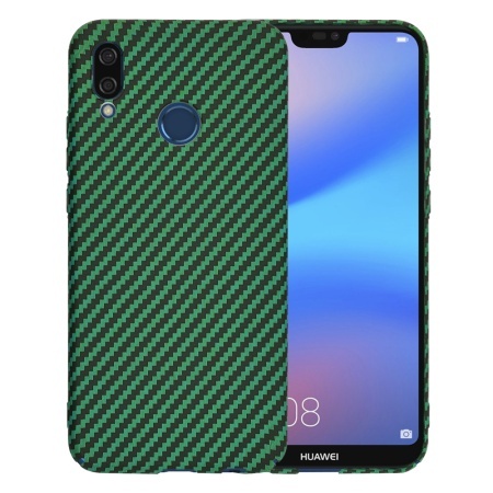 Husa pentru Huawei P20 Lite, SKYDDAR INNOVATION, textura carbon, Carbonite FiberShell, set cu sticker, Verde,