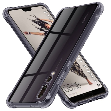 Husa pentru Huawei P20 Pro, SKYDDAR INNOVATION, Shockproof Clear Silicone, Silicon Slim, set cu sticker, Fumuriu