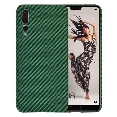 Husa pentru Huawei P20 Pro, SKYDDAR INNOVATION, textura carbon, Carbonite FiberShell, set cu sticker, Verde,