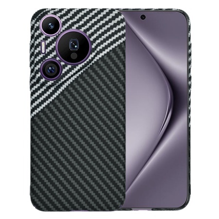 Husa pentru Huawei Pura 70 Pro, SKYDDAR INNOVATION, textura carbon, Carbonite FiberShell, set cu sticker, Gri,