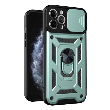 Husa pentru iPhone 11 Pro, SKYDDAR INNOVATION, CamShield, Inel magnetic, set cu sticker, Verde