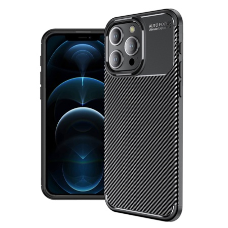 Husa pentru iPhone 12 Pro Max, SKYDDAR INNOVATION, CarbonFiber, Antisoc, Negru, set cu sticker