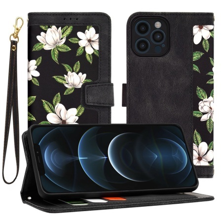 Husa pentru iPhone 12 Pro Max, SKYDDAR INNOVATION, Flipcraft din Piele Ecologică, Stand Integrat, Buzunare pentru Carduri, set cu sticker, Negru