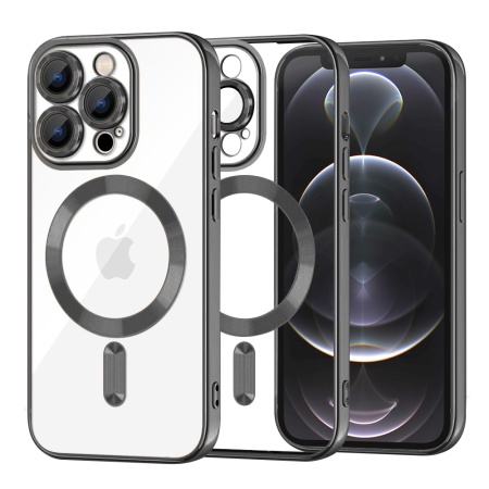 Husa pentru iPhone 12 Pro, SKYDDAR INNOVATION, Luxury Shield Magsafe, Protectie Antisoc, Negru, set cu sticker