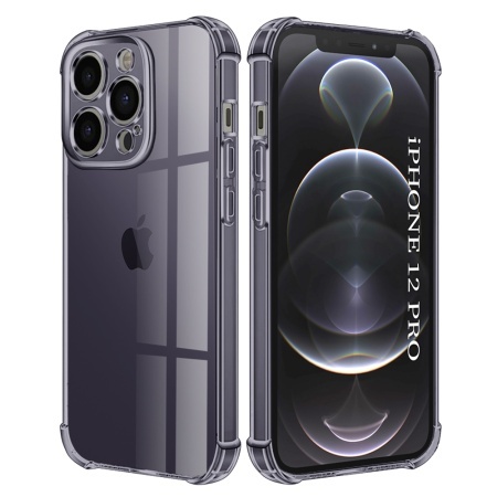 Husa pentru iPhone 12 Pro, SKYDDAR INNOVATION, Shockproof Clear Silicone, Silicon Slim, set cu sticker, Fumuriu