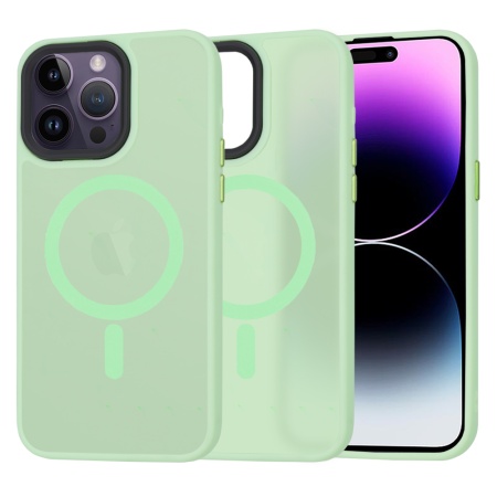 Husa pentru iPhone 14 Pro Max, SKYDDAR INNOVATION, HaloFrost MagSafe, Antisoc, set cu sticker, Verde deschis