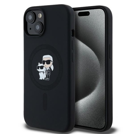 Husa pentru iPhone 15 Plus, Silicone MagSafe, Karl Lagerfeld - Negru