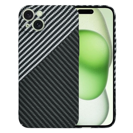 Husa pentru iPhone 15 Plus, SKYDDAR INNOVATION, textura carbon, Carbonite FiberShell, Gri, set cu sticker