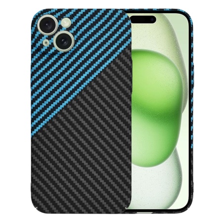 Husa pentru iPhone 15 Plus, SKYDDAR INNOVATION, textura carbon, Carbonite FiberShell, Bleu, set cu sticker