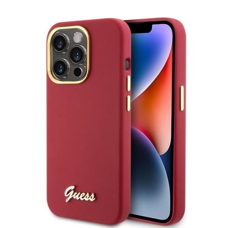 Husa pentru iPhone 15 Pro Silicone Script Metal Logo & Frame, Guess - Rosu
