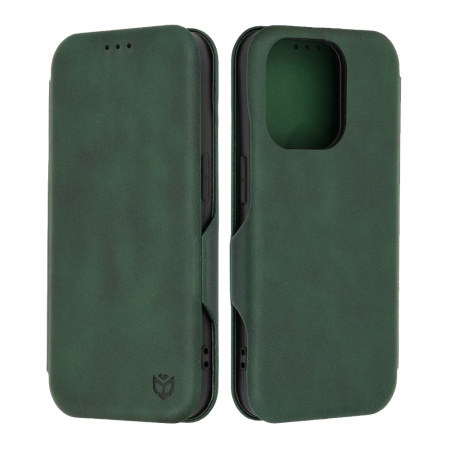 Husa pentru iPhone 15 Pro, SKYDDAR INNOVATION, Safe Wallet tip carte din Piele Ecologica, Suport Carduri, Inchidere Magnetica, Verde, set cu sticker