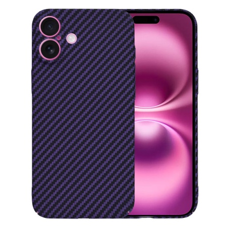 Husa pentru iPhone 16 Plus, SKYDDAR INNOVATION, textura carbon, Carbonite FiberShell, Mov, set cu sticker
