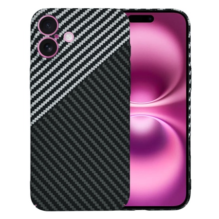 Husa pentru iPhone 16 Plus, SKYDDAR INNOVATION, textura carbon, Carbonite FiberShell, Gri, set cu sticker